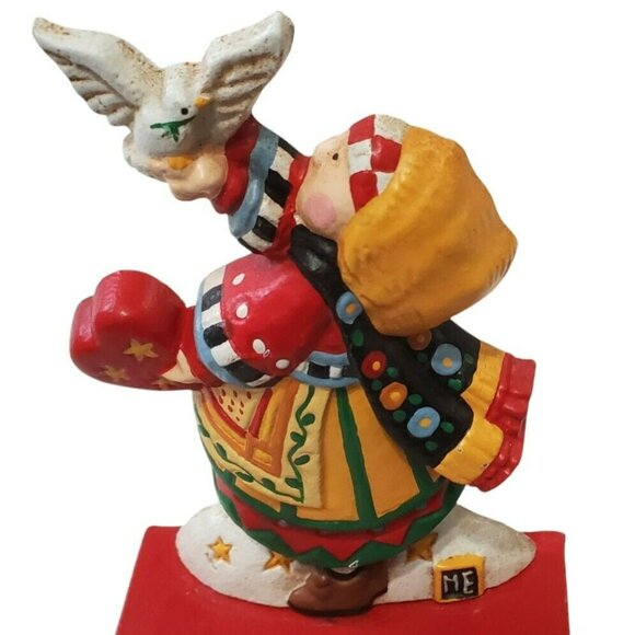 VTG Mary Engelbreit Cast Iron Stocking Hanger Christmas PEACE Girl Dove Holder - Picture 3 of 14